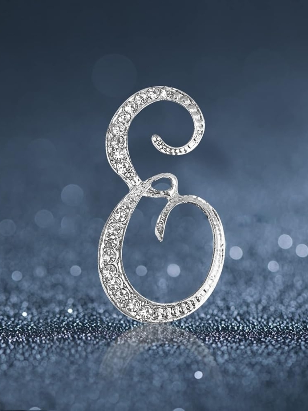 Alphabet Letters Initial "E" Silver Rhinestone Crystal Metal Brooch Pin - Picture 2 of 3